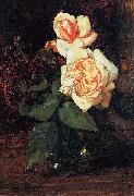 Wilhelm Trubner Teerosen und Flieder im Glas oil painting